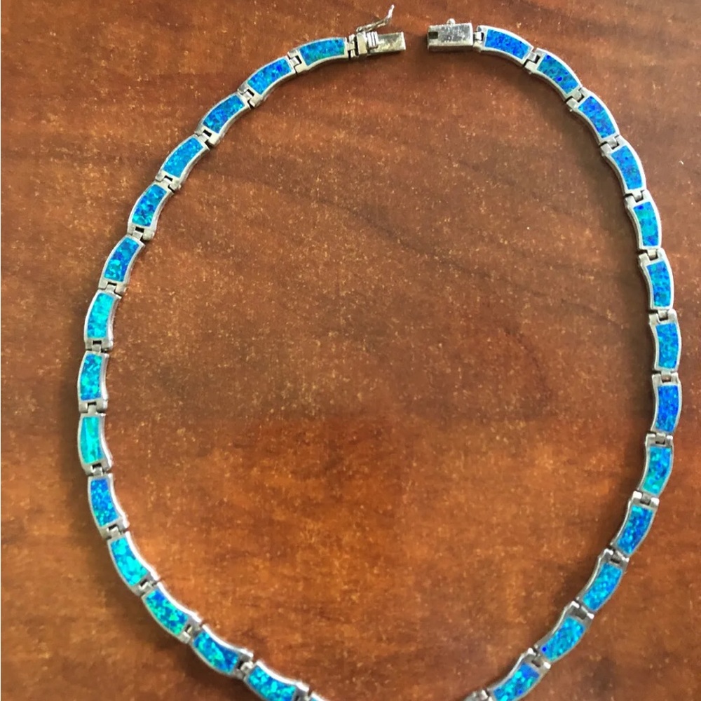 Vintage sterling silver Native American turquoise  opal inlay  necklace 18 inc